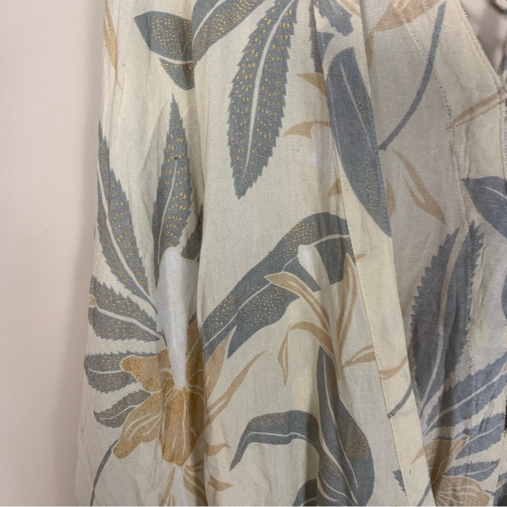 Z&L Tropical Leaf Print Kaftan Maxi Dress Metallic Embroidery Tassel - Picture 2 of 14
